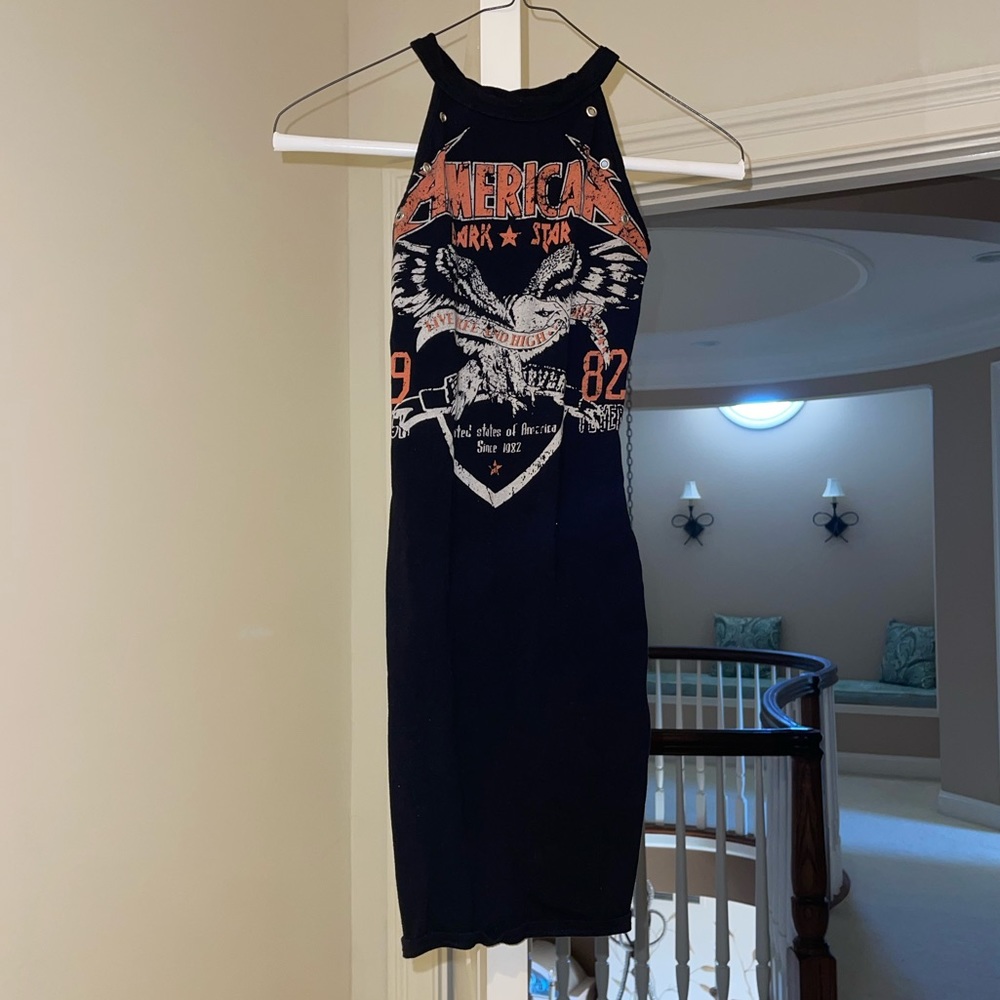 Black, orange and white mini dress.